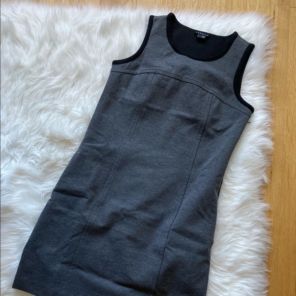 Theory Sleeveless Shift Dress - Size 4 - Charcoal with Black trim
